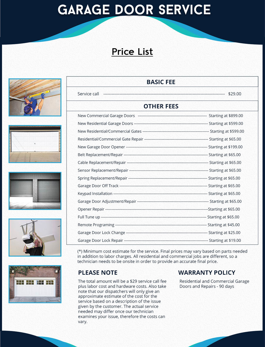 Price List Garage Door Service Repair